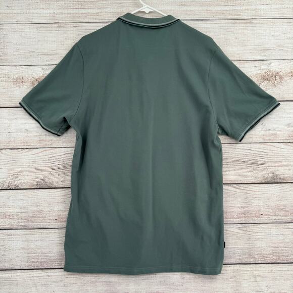 Diesel Jeans Short Sleeve Polo Shirt Mens XL Green Striped Collar - Picture 2 of 10